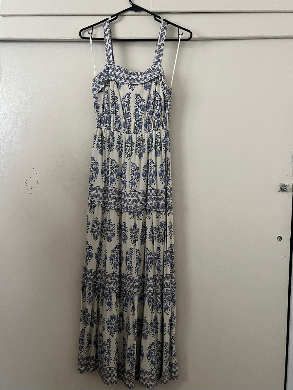 Sincerely Jules Cream Maxi Dress with Blue Floral Print